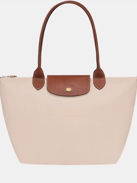 Longchamp Handbags - Longchamp Beige Tote with Brown Leather Trim